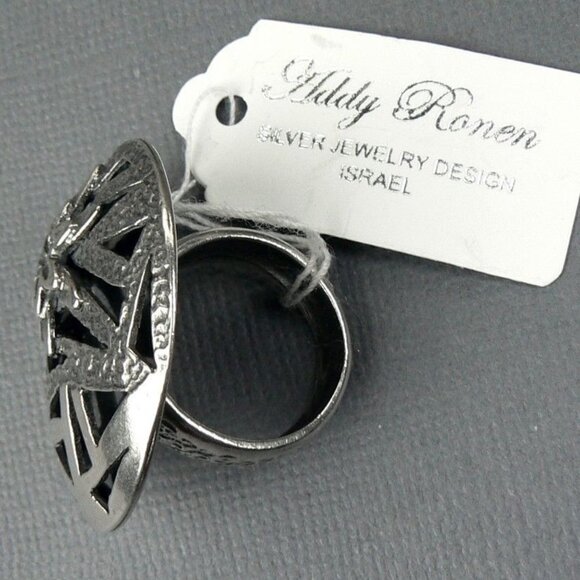 Addy Ronen LARGE Flower Round Sterling SILVER Ring - Picture 5 of 7